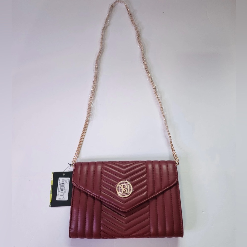 Badgley Mischka Quilted Wine Red Crossbody with Gold Chain